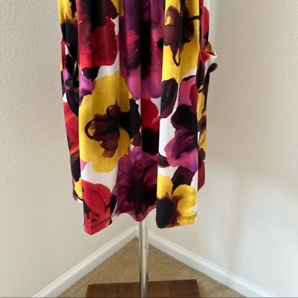 Dress Womens Small Multi-Colored Floral Print Pockets Stretch Sleeveless - Picture 4 of 15